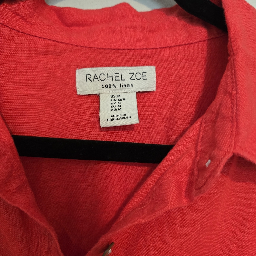 Rachel Zoe Linen Coral Button Down Shirt Size Medium - Picture 2 of 4